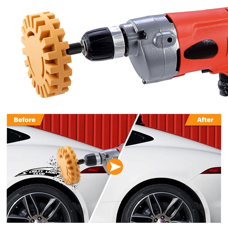 Gomake Decal Remover Eraser Wheel Tool Kit with Drill Adapter Vinyl Decal Adhesive Removal Tool with Razor Blade Scraper for Removing Pinstripes, Stickers (Mix, 2 Pack Slotted) - Image 3